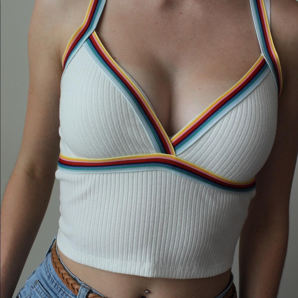 white and rainbow crop top